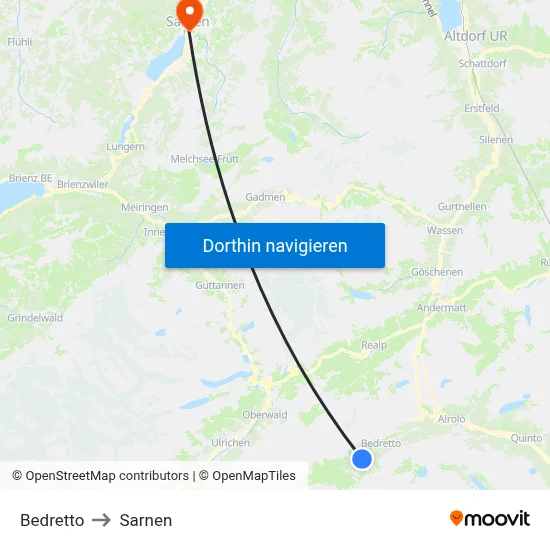 Bedretto to Sarnen map