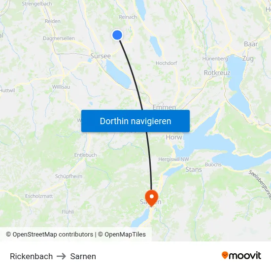 Rickenbach to Sarnen map