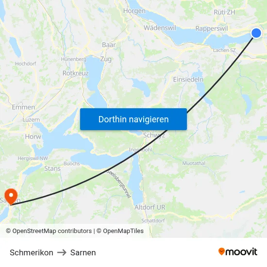 Schmerikon to Sarnen map