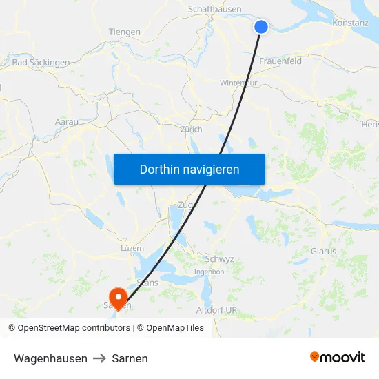 Wagenhausen to Sarnen map