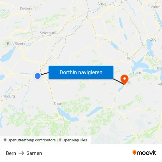 Bern to Sarnen map