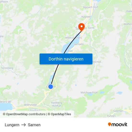Lungern to Sarnen map