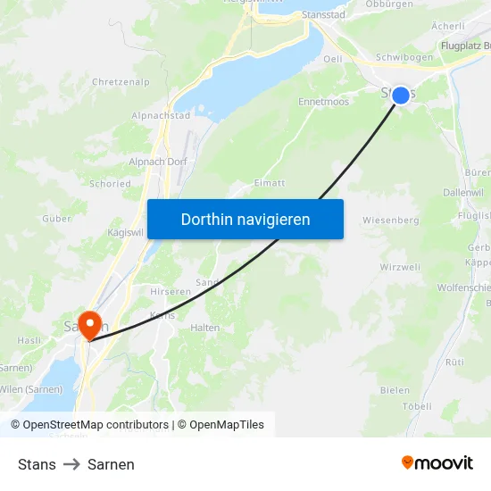 Stans to Sarnen map