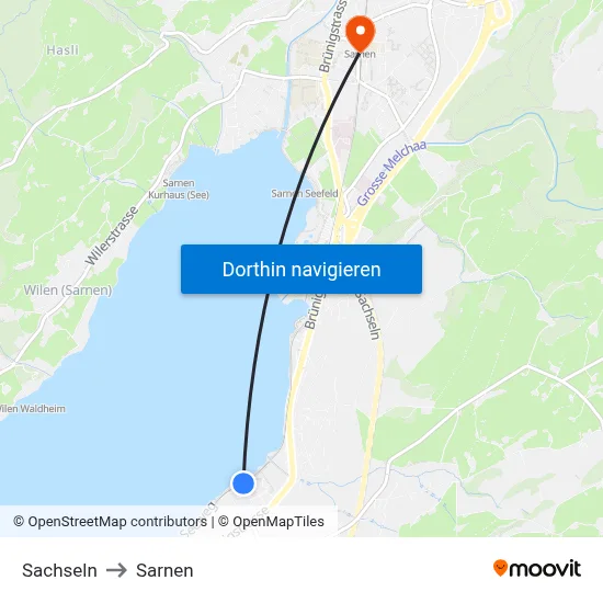 Sachseln to Sarnen map