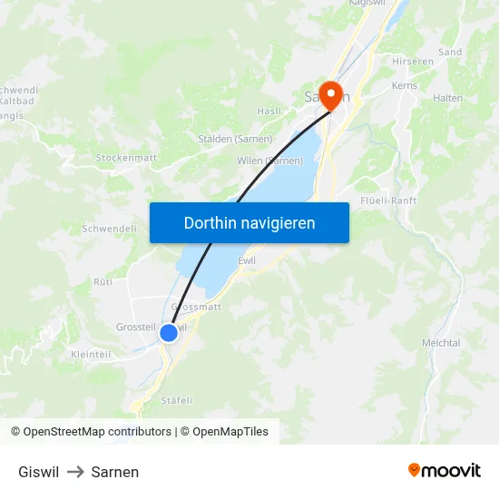 Giswil to Sarnen map