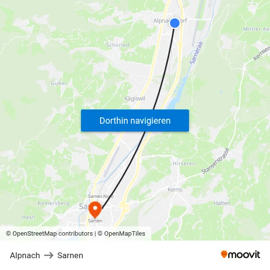 Alpnach to Sarnen map