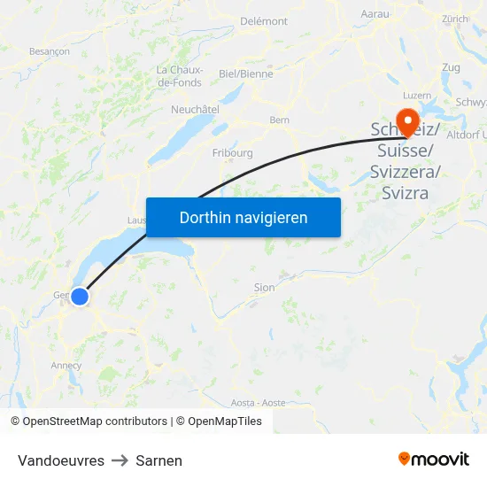 Vandoeuvres to Sarnen map