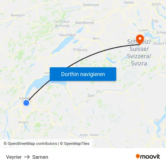 Veyrier to Sarnen map