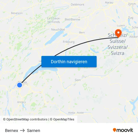 Bernex to Sarnen map