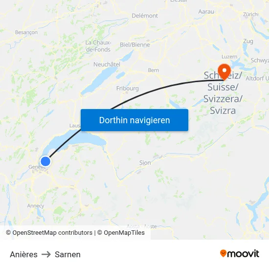 Anières to Sarnen map