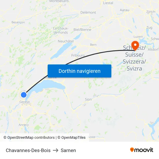 Chavannes-Des-Bois to Sarnen map