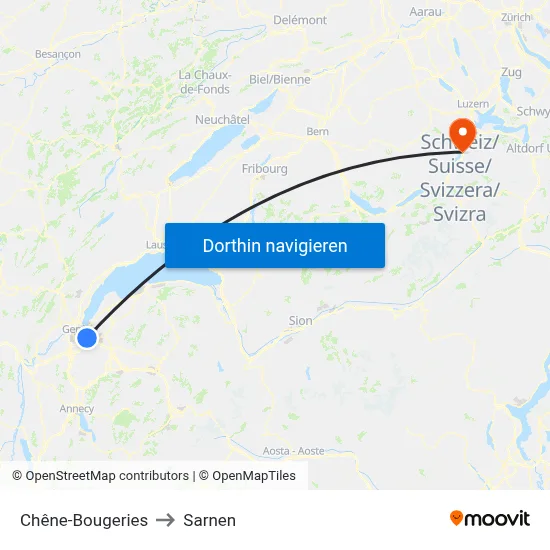 Chêne-Bougeries to Sarnen map