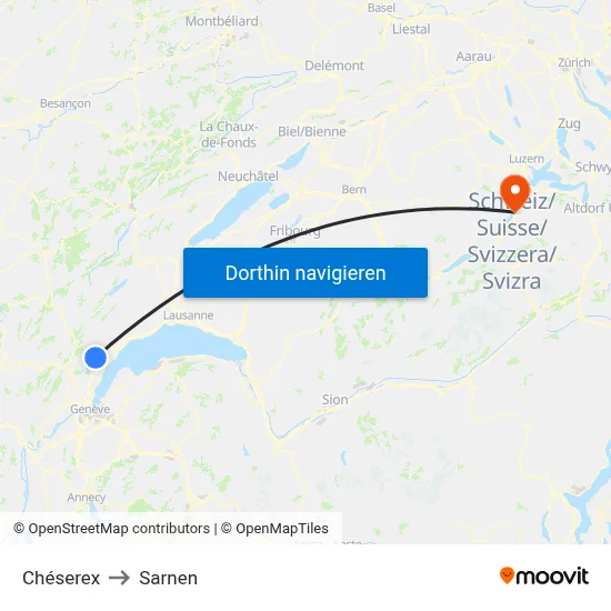 Chéserex to Sarnen map