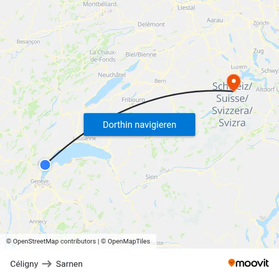 Céligny to Sarnen map