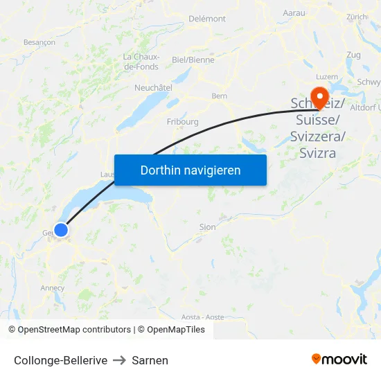 Collonge-Bellerive to Sarnen map
