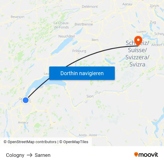 Cologny to Sarnen map