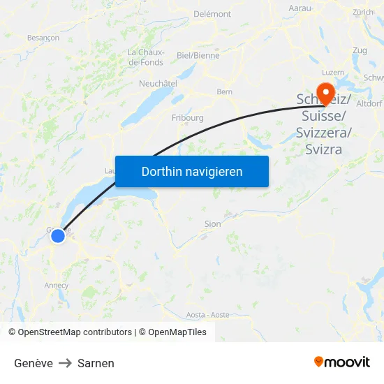 Genève to Sarnen map