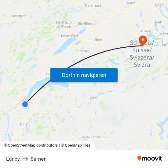Lancy to Sarnen map