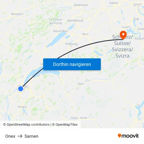 Onex to Sarnen map