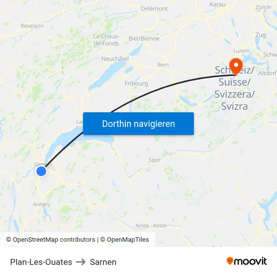 Plan-Les-Ouates to Sarnen map