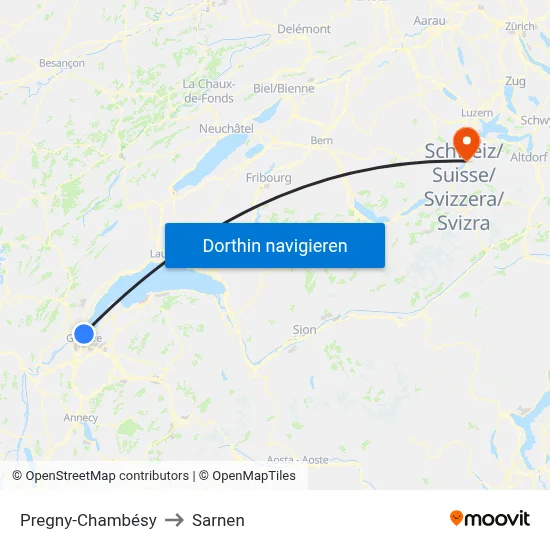 Pregny-Chambésy to Sarnen map