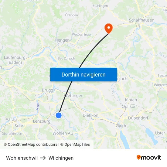 Wohlenschwil to Wilchingen map