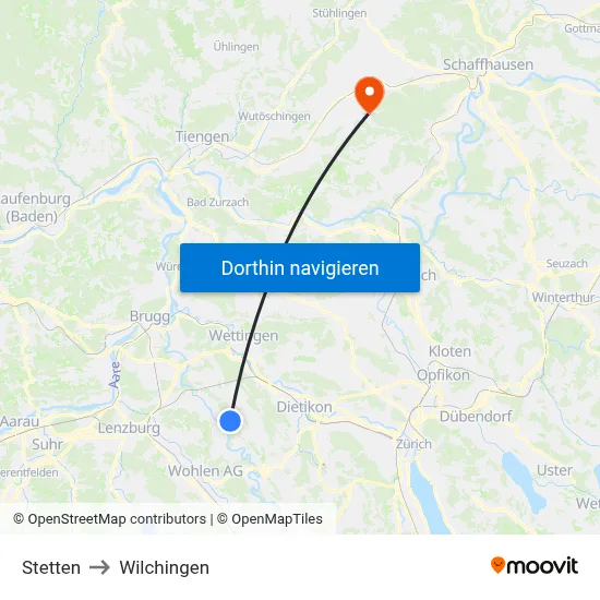 Stetten to Wilchingen map