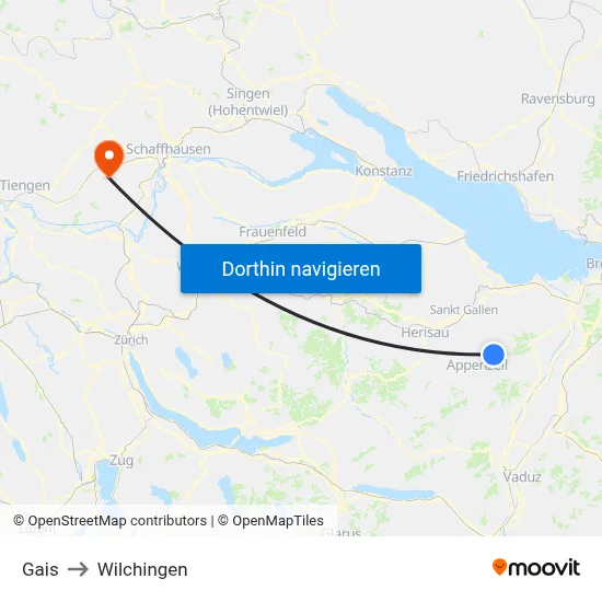 Gais to Wilchingen map