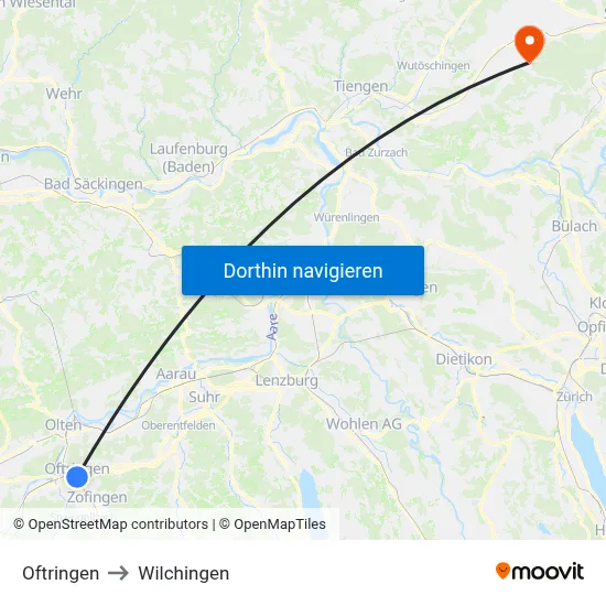 Oftringen to Wilchingen map