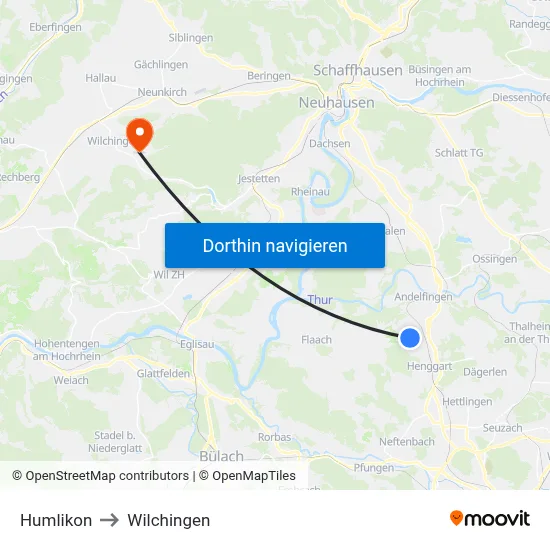 Humlikon to Wilchingen map