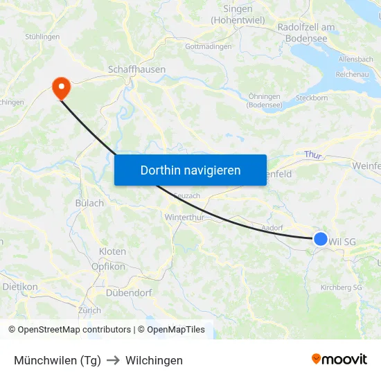 Münchwilen (Tg) to Wilchingen map