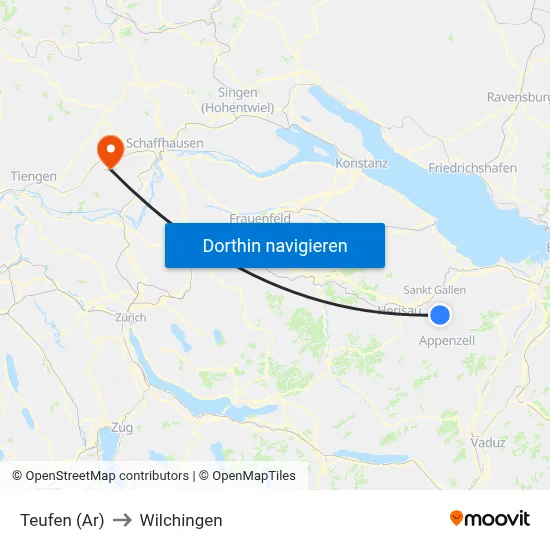Teufen (Ar) to Wilchingen map