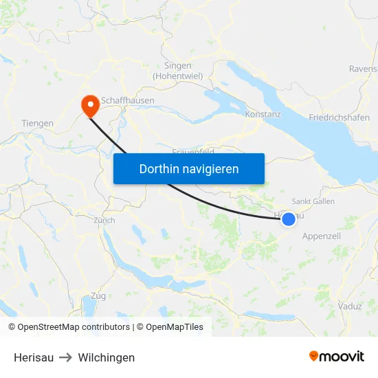 Herisau to Wilchingen map