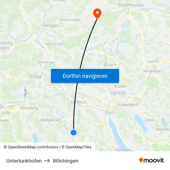 Unterlunkhofen to Wilchingen map