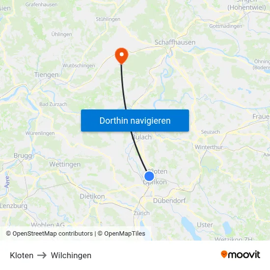 Kloten to Wilchingen map
