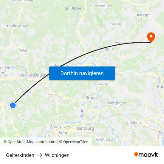 Gelterkinden to Wilchingen map