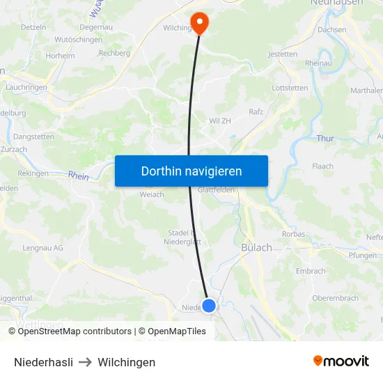 Niederhasli to Wilchingen map