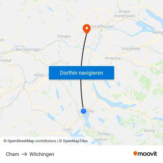 Cham to Wilchingen map