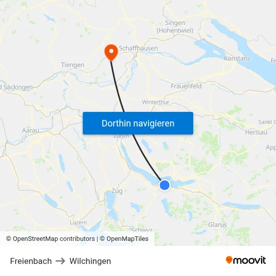 Freienbach to Wilchingen map