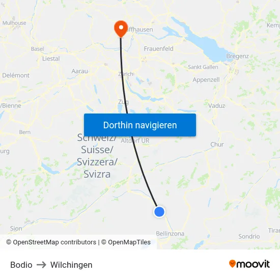 Bodio to Wilchingen map