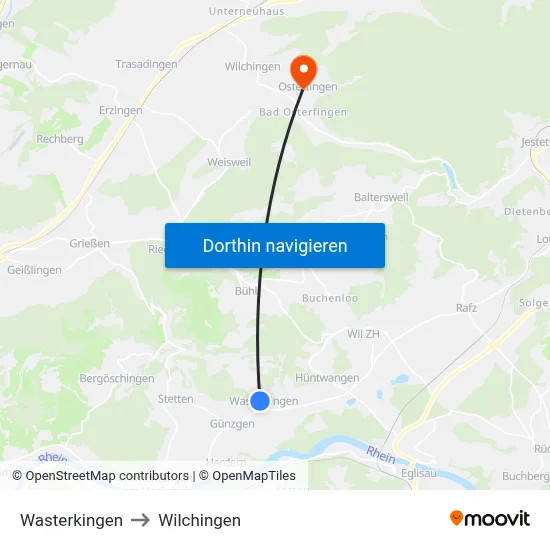 Wasterkingen to Wilchingen map