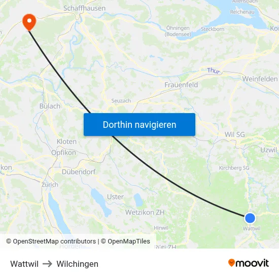 Wattwil to Wilchingen map