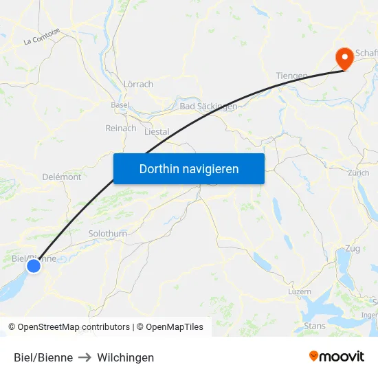 Biel/Bienne to Wilchingen map