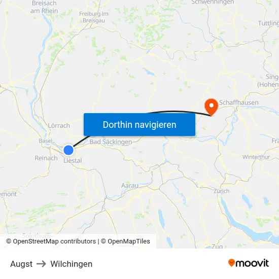 Augst to Wilchingen map