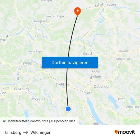 Islisberg to Wilchingen map