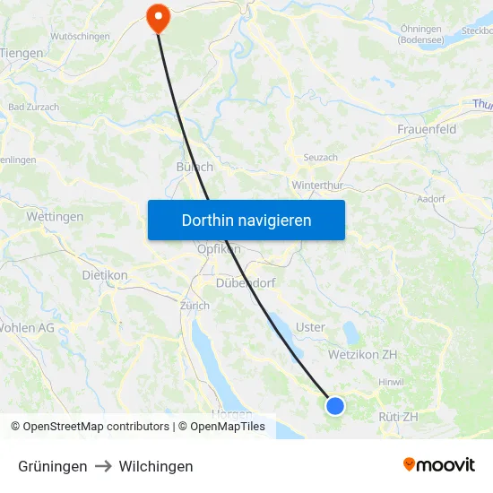 Grüningen to Wilchingen map
