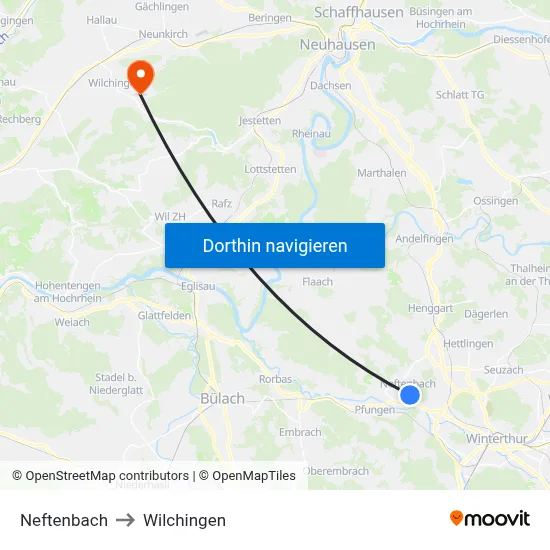 Neftenbach to Wilchingen map
