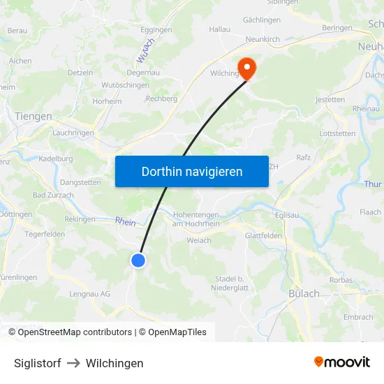 Siglistorf to Wilchingen map