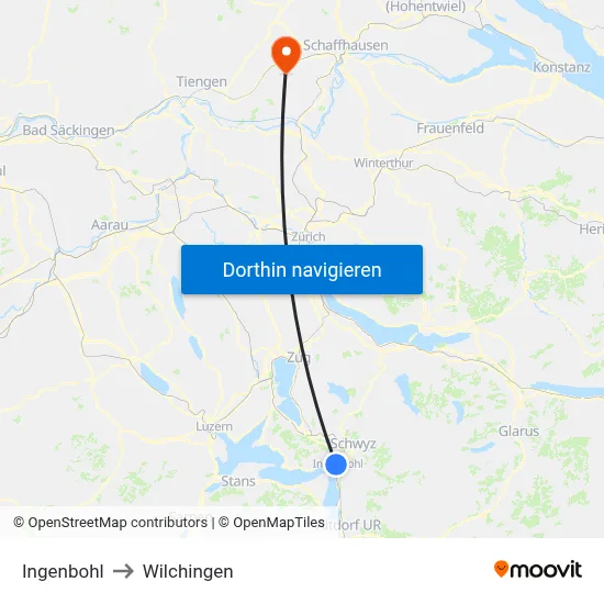 Ingenbohl to Wilchingen map