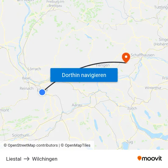 Liestal to Wilchingen map